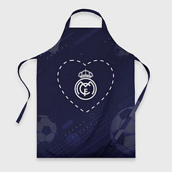 Фартук кулинарный Лого Real Madrid в сердечке на фоне мячей, цвет: 3D-принт