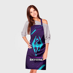 Фартук кулинарный Символ Skyrim в неоновых цветах на темном фоне, цвет: 3D-принт — фото 2