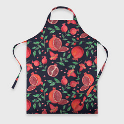 Фартук кулинарный Красные гранаты на темном фоне, цвет: 3D-принт
