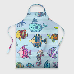 Фартук кулинарный Кит, черепаха, акула и другие обитатели океана, цвет: 3D-принт