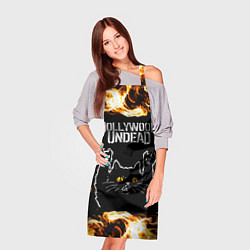 Фартук кулинарный Hollywood Undead рок кот и огонь, цвет: 3D-принт — фото 2