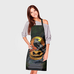 Фартук кулинарный Ворон, сидящий на тыкве - Halloween, цвет: 3D-принт — фото 2