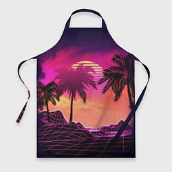 Фартук кулинарный Пальмы и пляж в розовом закате ретро дизайн, цвет: 3D-принт