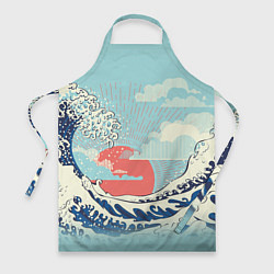 Фартук кулинарный Морской пейзаж с большими волнами на закате, цвет: 3D-принт