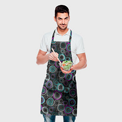Фартук кулинарный Узор ретро круги и кольца на черном фоне, цвет: 3D-принт — фото 2