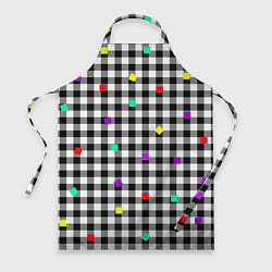 Фартук кулинарный Черно-белая клетка с цветными квадратами, цвет: 3D-принт