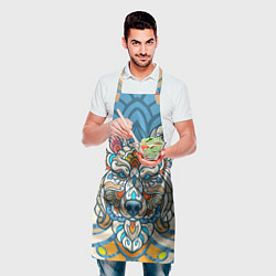 Фартук кулинарный Волк в узорах на нежном цветочном фоне, цвет: 3D-принт — фото 2
