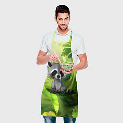 Фартук кулинарный Енот на фоне зеленой листвы, цвет: 3D-принт — фото 2