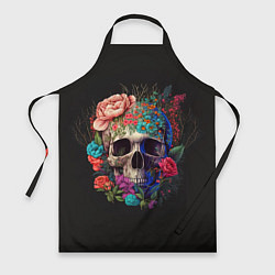 Фартук кулинарный Череп украшенный цветами, цвет: 3D-принт