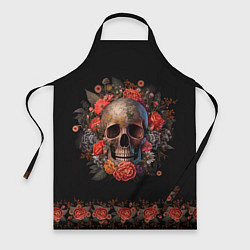 Фартук кулинарный Череп украшенный цветами, цвет: 3D-принт