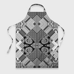 Фартук кулинарный Черно белый этнический лоскутный узор, цвет: 3D-принт