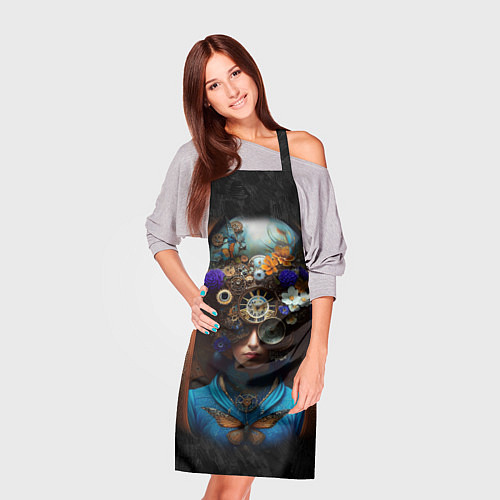 Фартук Женщина с цветами в стиле стимпанк / 3D-принт – фото 3