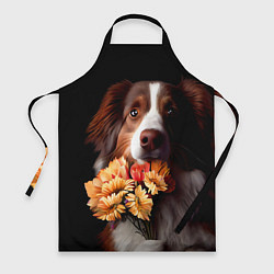 Фартук кулинарный Пёс держит букет цветов, цвет: 3D-принт