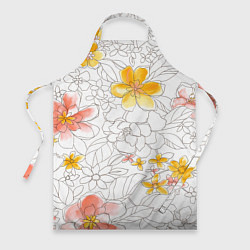 Фартук кулинарный Нарисованный цветы - светлый, цвет: 3D-принт