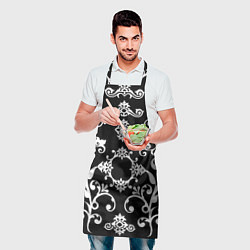 Фартук кулинарный Белый семетричный узор на черном фоне, цвет: 3D-принт — фото 2