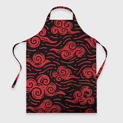 Фартук кулинарный Японский орнамент - красные облака, цвет: 3D-принт