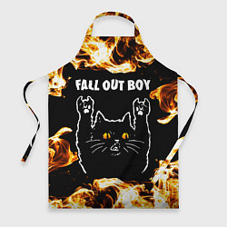 Фартук кулинарный Fall Out Boy рок кот и огонь, цвет: 3D-принт