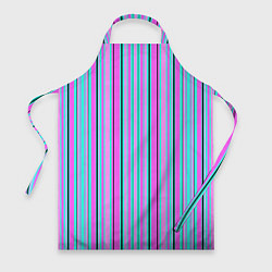 Фартук кулинарный Розово-голубой неновый полосатый узор, цвет: 3D-принт