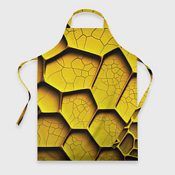 Фартук кулинарный Желтые шестиугольники с трещинами - объемная текст, цвет: 3D-принт