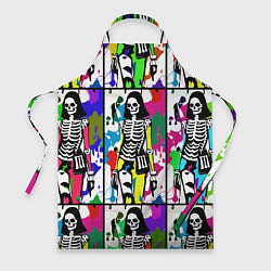 Фартук кулинарный Разноцветные скелеты девушки - поп-арт - мода, цвет: 3D-принт