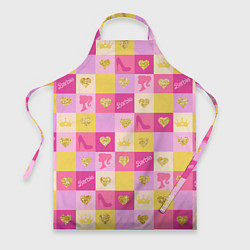 Фартук кулинарный Барби: желтые и розовые квадраты паттерн, цвет: 3D-принт