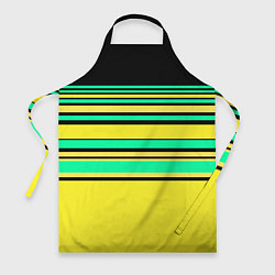 Фартук кулинарный Разноцветный черно желтый с зеленым полосатый узор, цвет: 3D-принт