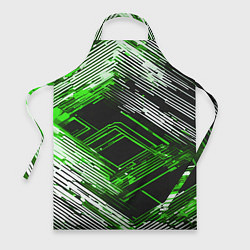 Фартук кулинарный Киберпанк линии белые и зелёные, цвет: 3D-принт