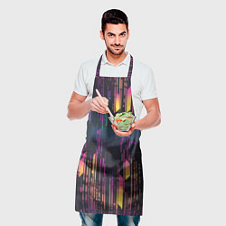 Фартук кулинарный Киберпанк полосы розовые и жёлтые, цвет: 3D-принт — фото 2