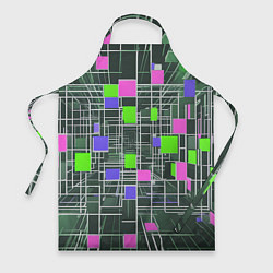 Фартук кулинарный Белые полосы и разноцветные квадраты, цвет: 3D-принт