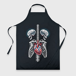 Фартук кулинарный Два сросшихся скелета и сердце, цвет: 3D-принт