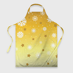 Фартук кулинарный Снежинки и звезды на желтом, цвет: 3D-принт