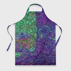 Фартук кулинарный Вьющийся узор фиолетовый и зелёный, цвет: 3D-принт