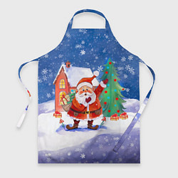 Фартук кулинарный Дед Мороз с мешком и елкой, цвет: 3D-принт