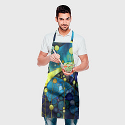 Фартук кулинарный Абстракция в жёлто синих тонах с кругами и линиями, цвет: 3D-принт — фото 2
