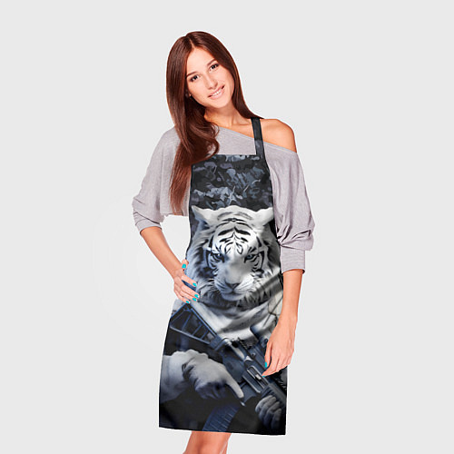 Фартук Белый тигр солдат зима / 3D-принт – фото 3