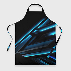 Фартук кулинарный Черная абстракция с синим неоновым ярким свечением, цвет: 3D-принт