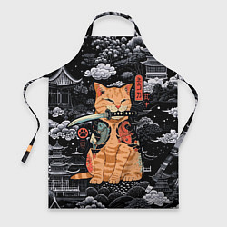 Фартук кулинарный Рыжий кот самурай с саблей, цвет: 3D-принт