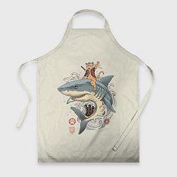 Фартук кулинарный Кот якудза верхом на акуле, цвет: 3D-принт