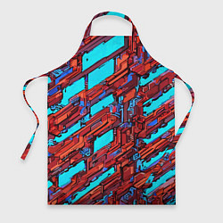 Фартук кулинарный Красные фрагменты на голубом фоне, цвет: 3D-принт
