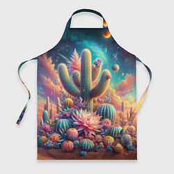 Фартук кулинарный Кактусы цветущие под космическим небом, цвет: 3D-принт