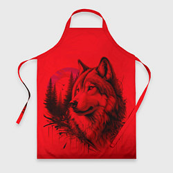 Фартук кулинарный Рисунок волка на красном, цвет: 3D-принт