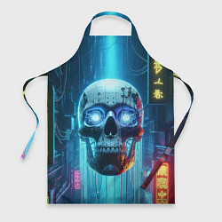 Фартук кулинарный Cyber skull - neon glow ai art, цвет: 3D-принт
