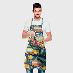 Фартук кулинарный Игрушечные машинки на синем фоне, цвет: 3D-принт — фото 2