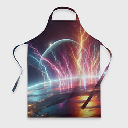 Фартук кулинарный Неоновый космос - разряд молний, цвет: 3D-принт
