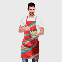 Фартук кулинарный Красный и бирюзовый абстрактный полосы, цвет: 3D-принт — фото 2