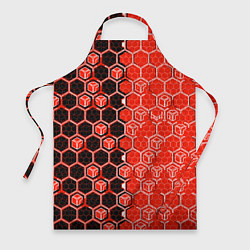 Фартук кулинарный Техно-киберпанк шестиугольники красный и чёрный, цвет: 3D-принт