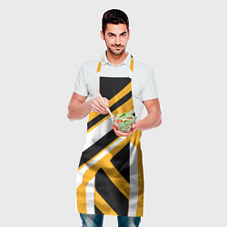 Фартук кулинарный Чёрно-белые полосы и фигуры на жёлтом фоне, цвет: 3D-принт — фото 2
