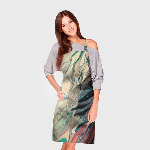 Фартук Зелёно-розовый стилизованный абстракция / 3D-принт – фото 3