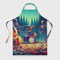 Фартук кулинарный Группа скелетов даёт концерт под грибами, цвет: 3D-принт