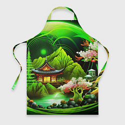 Фартук кулинарный Природа Японии в зеленых цветах, цвет: 3D-принт